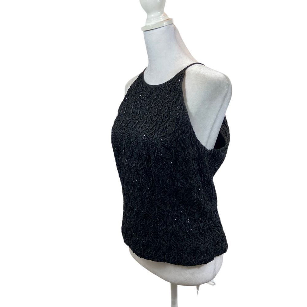 Carmen Marc Valvo Brand Black Beaded Formal Top Size 10 - Picture 3 of 13